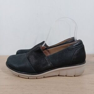 Dansko Loafers Womens 37 Black Leather Wedge Slip-On Comfort Work Shoes